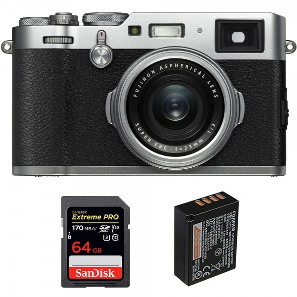 Fujifilm X100F Silver + SanDisk 64GB Extreme Pro UHS-I SDXC 170 MB/s + Fujifilm NP-W126S - Cámara compacta-1