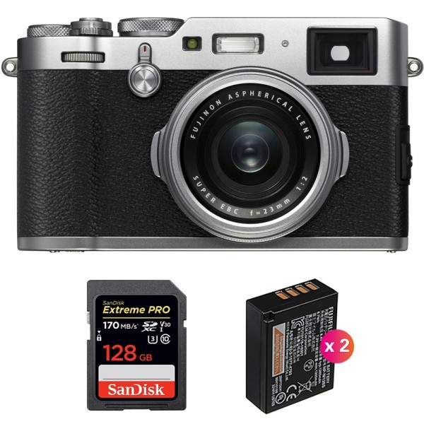 Cámara mirrorless Fujifilm X100F Silver + SanDisk 128GB Extreme Pro UHS-I SDXC 170 MB/s + 2 Fujifilm NP-W126S-1