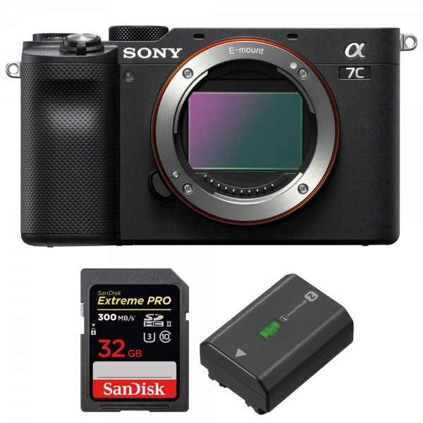 Cámara mirrorless Sony A7C Cuerpo Negro + SanDisk 32GB Extreme PRO UHS-II SDXC 300 MB/s + Sony NP-FZ100-1