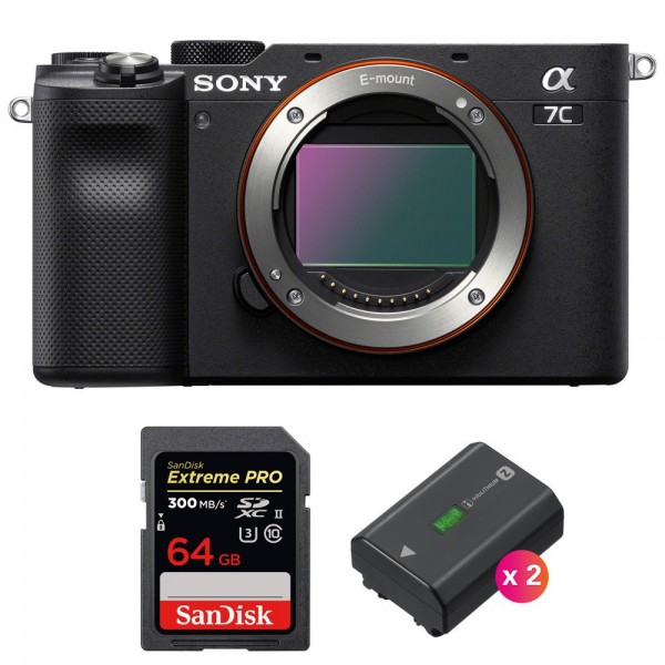 Sony A7C Nu Noir + SanDisk 64GB Extreme PRO UHS-II SDXC 300 MB/s + 2 Sony NP-FZ100 - Appareil Photo Hybride-1