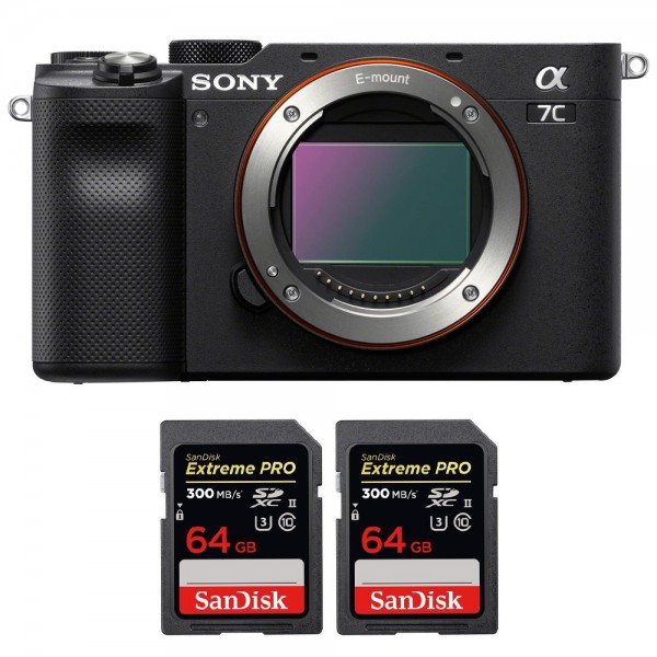 Sony A7C Nu Noir + 2 SanDisk 64GB Extreme PRO UHS-II SDXC 300 MB/s - Appareil Photo Hybride|MCZ DIRECT