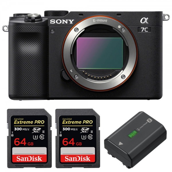 Sony Alpha a7C Body Black + 2 SanDisk 64GB Extreme PRO UHS-II SDXC 300 MB/s + 1 Sony NP-FZ100-1