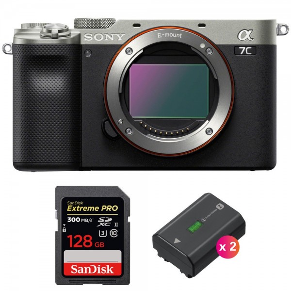 Sony A7C Nu Silver + SanDisk 128GB Extreme PRO UHS-II SDXC 300 MB/s + 2 Sony NP-FZ100 - Appareil Photo Hybride-1