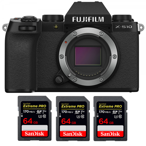 Fujifilm X-S10 ( XS10 ) Cuerpo + 3 SanDisk 64GB Extreme Pro UHS-I SDXC 170 MB/s - Cámara mirrorless-1