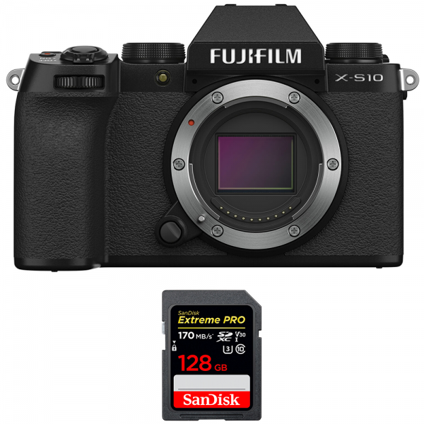 Fujifilm X-S10 ( XS10 ) Cuerpo + SanDisk 128GB Extreme Pro UHS-I SDXC 170 MB/s - Cámara mirrorless|MCZ DIRECT