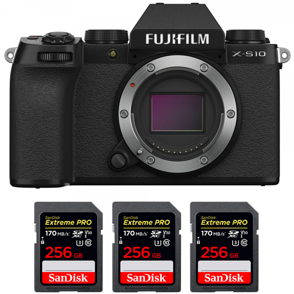 Fujifilm X-S10 Body + 3 SanDisk 256GB Extreme Pro UHS-I SDXC 170 MB/s-1