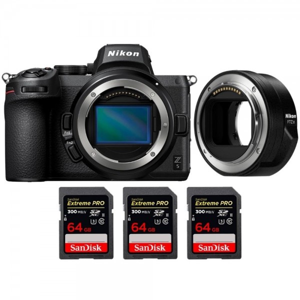 Nikon Z5 Nu + FTZ II + 3 SanDisk 64GB Extreme PRO UHS-II SDXC 300 MB/s - Appareil Photo Hybride|MCZ DIRECT