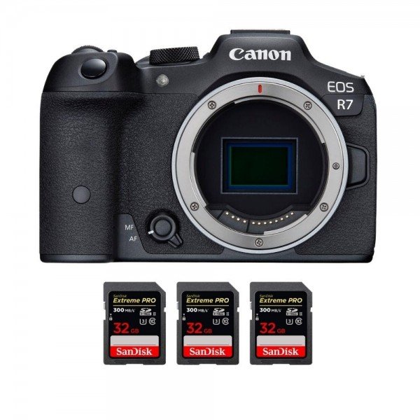 Canon EOS R7 + 3 SanDisk 32GB Extreme PRO UHS-II SDXC 300 MB/s - Appareil Photo Hybride|MCZ DIRECT