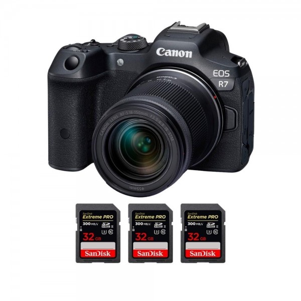 Canon EOS R7 + RF-S 18-150mm STM + 3 SanDisk 32GB Extreme PRO UHS-II SDXC 300 MB/s - Appareil Photo Hybride|MCZ DIRECT