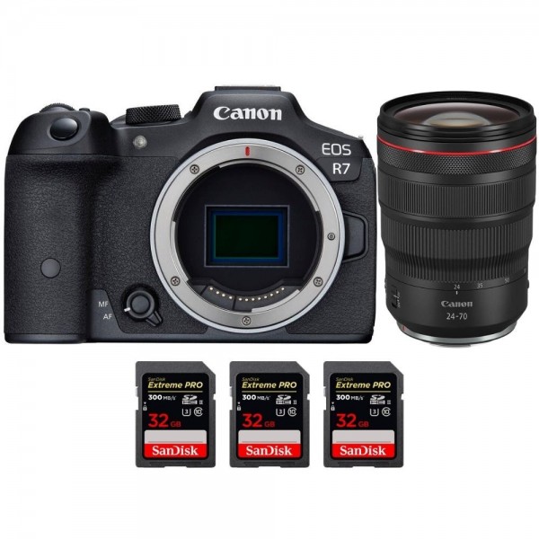 Canon EOS R7 + RF 24-70mm F2.8 L IS USM + 3 SanDisk 32GB Extreme PRO UHS-II SDXC 300 MB/s - Appareil Photo Hybride|MCZ DIRECT