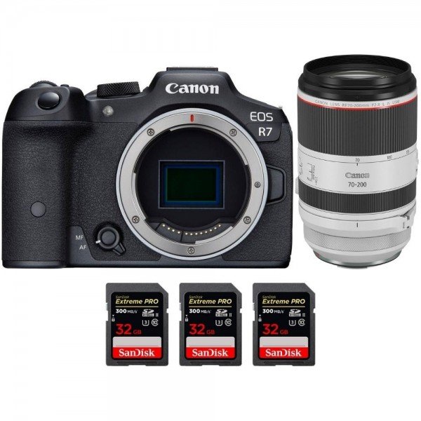 Canon EOS R7 + RF 70-200 mm f/2,8 L IS USM + 3 SanDisk 32 GB Extreme PRO UHS-II SDXC 300 MB/s - Dispositivo fotográfico híbrido-