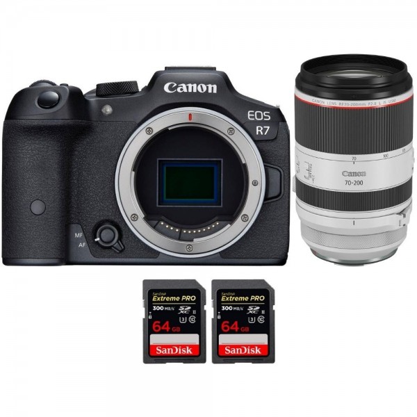 Canon EOS R7 + RF 70-200 mm f/2,8 L IS USM + 2 SanDisk 64 GB Extreme PRO UHS-II SDXC 300 MB/s - Dispositivo fotográfico híbrido-