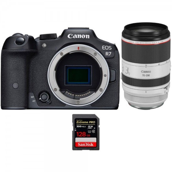 Canon EOS R7 + RF 70-200mm F2.8 L IS USM + 1 SanDisk 128GB Extreme PRO UHS-II SDXC 300 MB/s - Cámara mirrorless|MCZ DIRECT