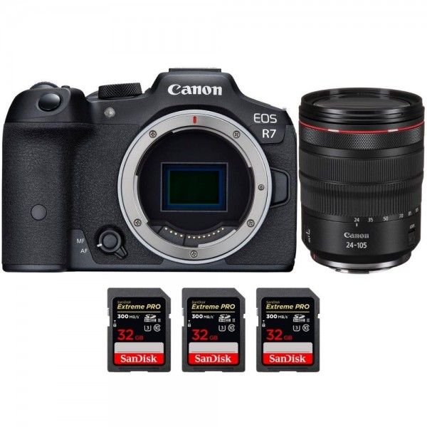 Canon EOS R7 + RF 24-105 mm F4 L IS USM + 3 SanDisk 32 GB Extreme PRO UHS-II SDXC 300 MB/s - Dispositivo fotográfico híbrido-1