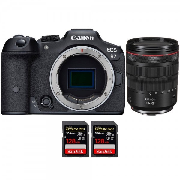 Canon EOS R7 + RF 24-105mm F4 L IS USM + 2 SanDisk 128GB Extreme PRO UHS-II SDXC 300 MB/s - Appareil Photo Hybride|MCZ DIRECT