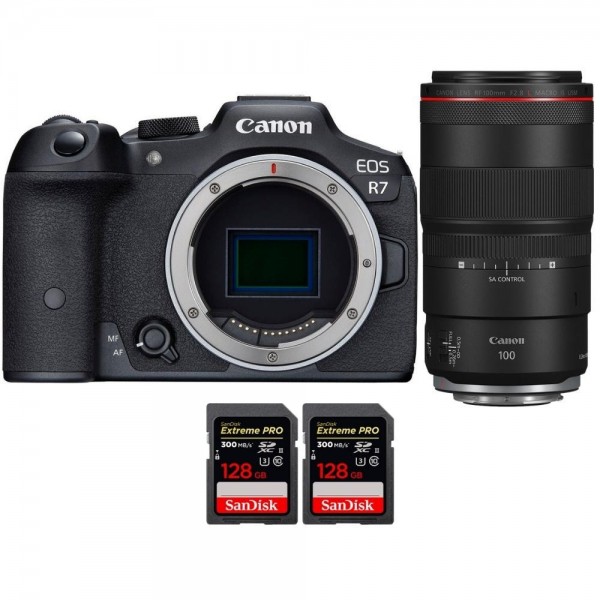 Canon EOS R7 + RF 100mm F2.8 L Macro IS USM + 2 SanDisk 128GB Extreme PRO UHS-II SDXC 300 MB/s - Cámara mirrorless|MCZ DIRECT