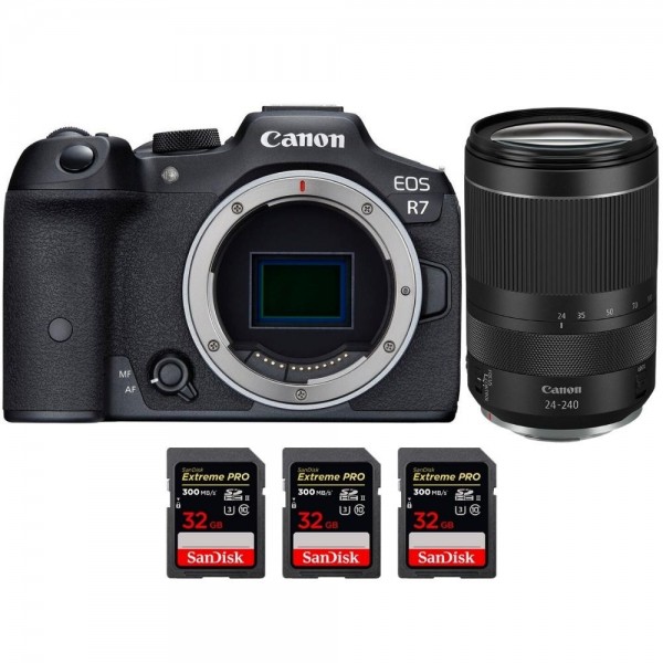 Canon EOS R7 + RF 24-240 mm F4-6,3 IS USM + 3 SanDisk 32 GB Extreme PRO UHS-II SDXC 300 MB/s - Cámara mirrorless|MCZ DIRECT