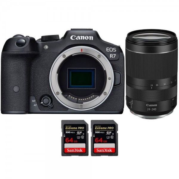 Canon EOS R7 + RF 24-240 mm F4-6,3 IS USM + 2 SanDisk 64 GB Extreme PRO UHS-II SDXC 300 MB/s - Dispositivo fotográfico híbrido-1