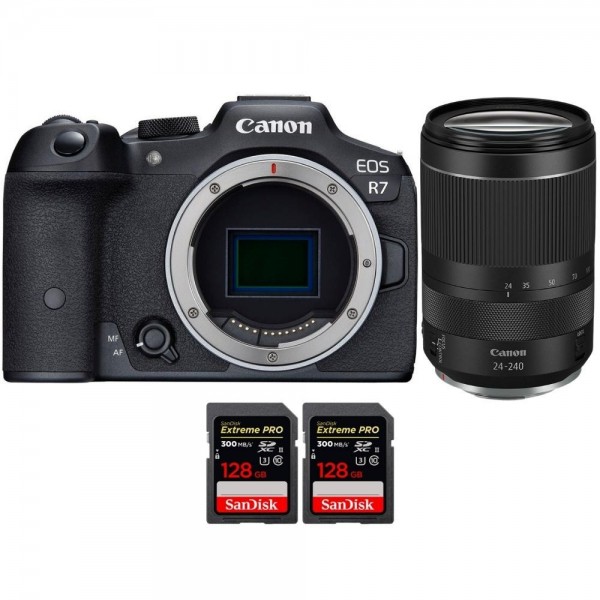 Canon EOS R7 + RF 24-240 mm F4-6,3 IS USM + 2 SanDisk 128 GB Extreme PRO UHS-II SDXC 300 MB/s - Dispositivo fotográfico híbrido-