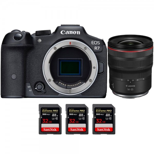 Canon EOS R7 + RF 14-35 mm F4 L IS USM + 3 SanDisk 32 GB Extreme PRO UHS-II SDXC 300 MB/s - Dispositivo fotográfico híbrido-1