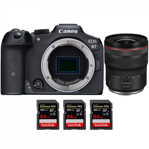 Canon EOS R7 + RF 14-35mm F4 L IS USM + 3 SanDisk 64GB Extreme PRO UHS-II SDXC 300 MB/s - Dispositivo fotográfico híbrido-1