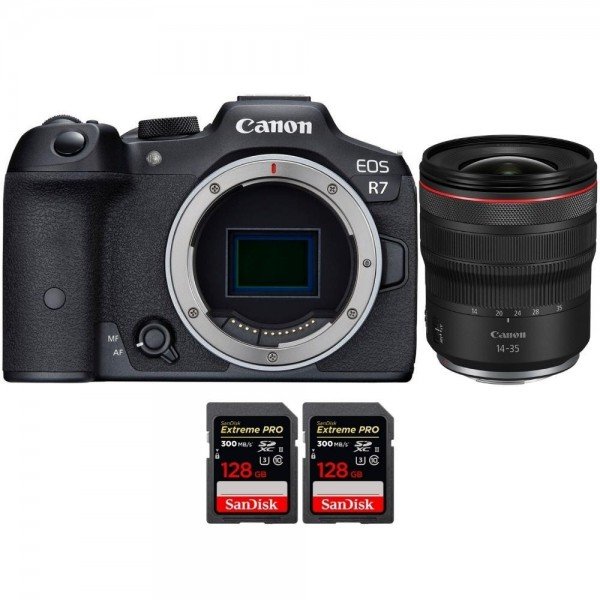 Canon EOS R7 + RF 14-35mm F4 L IS USM + 2 SanDisk 128GB Extreme PRO UHS-II SDXC 300 MB/s - Appareil Photo Hybride|MCZ DIRECT