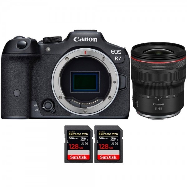 Canon EOS R7 + RF 14-35mm F4 L IS USM + 2 SanDisk 128GB Extreme PRO UHS-II SDXC 300 MB/s - Dispositivo fotográfico híbrido-1