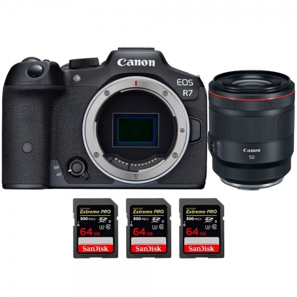 Canon EOS R7 + RF 50mm F1.2 L USM + 3 SanDisk 64GB Extreme PRO UHS-II SDXC 300 MB/s - Appareil Photo Hybride|MCZ DIRECT