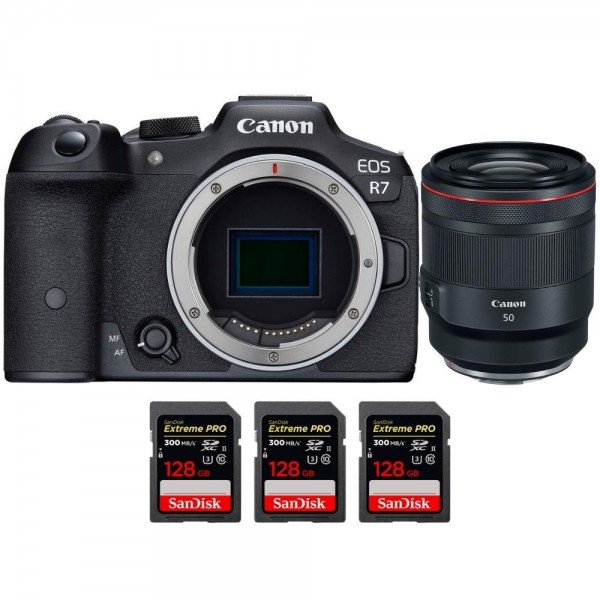 Canon EOS R7 + RF 50mm F1.2 L USM + 3 SanDisk 128GB Extreme PRO UHS-II SDXC 300 MB/s - Appareil Photo Hybride|MCZ DIRECT