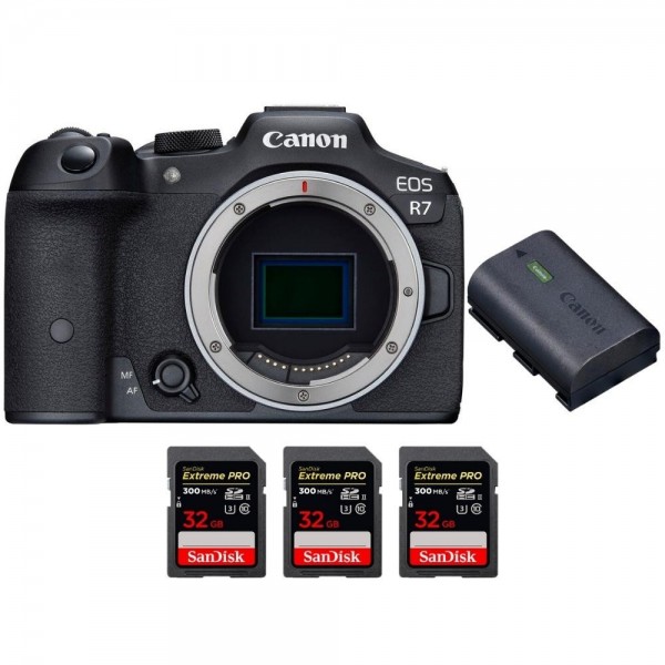 Canon EOS R7 + Canon LP-E6NH + 3 SanDisk 32GB Extreme PRO UHS-II SDXC 300 MB/s - Dispositivo fotográfico híbrido-1