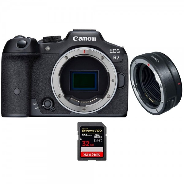 Canon EOS R7 + EF-EOS R + 1 SanDisk Extreme PRO UHS-II SDXC de 32 GB y 300 MB/s - Dispositivo fotográfico híbrido-1