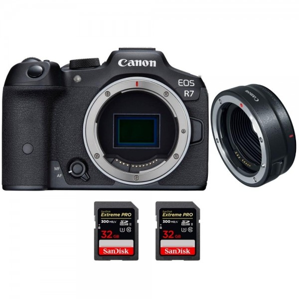 Canon EOS R7 + EF-EOS R + 2 SanDisk 32 GB Extreme PRO UHS-II SDXC 300 MB/s - Dispositivo fotográfico híbrido-1