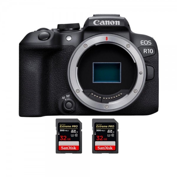 Canon EOS R10 + 2 SanDisk 32GB Extreme PRO UHS-II SDXC 300 MB/s - Appareil Photo Hybride APS-C|MCZ DIRECT