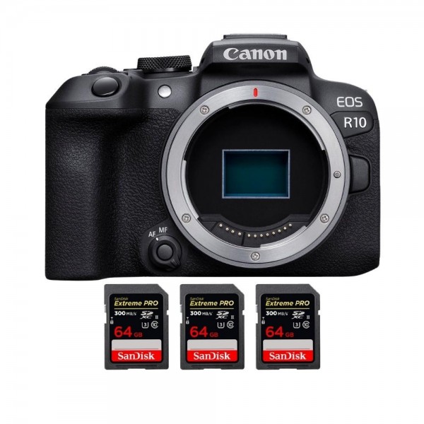 Canon EOS R10 + 3 SanDisk 64 GB Extreme PRO UHS-II SDXC 300 MB/s - Dispositivo fotográfico híbrido APS-C-1