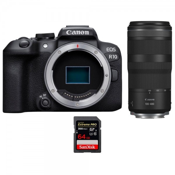 Canon EOS R10 + RF 100-400mm F5.6-8 IS USM + 1 SanDisk 64GB Extreme PRO UHS-II SDXC 300 MB/s - Cámara evil APS-C|MCZ DIRECT