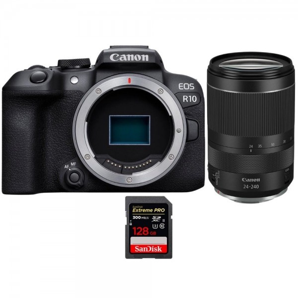 Canon EOS R10 + RF 24-240mm F4-6.3 IS USM + 1 SanDisk 128GB Extreme PRO UHS-II SDXC 300 MB/s - Cámara evil APS-C|MCZ DIRECT