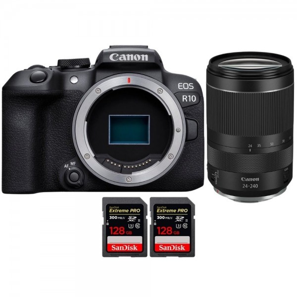 Canon EOS R10 + RF 24-240mm F4-6.3 IS USM + 2 SanDisk 128GB Extreme PRO  UHS-II SDXC 300 MB/s
