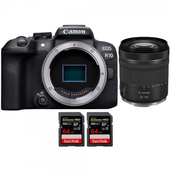 Canon EOS R10 + RF 24-105mm F4-7.1 IS STM + 2 SanDisk 64GB Extreme PRO UHS-II SDXC 300 MB/s - Appareil Photo Hybride APS-C|MCZ DIRECT