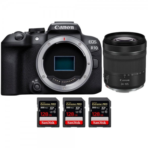 Canon EOS R10 + RF 24-105mm F4-7.1 IS STM + 3 SanDisk 128GB Extreme PRO UHS-II SDXC 300 MB/s - Appareil Photo Hybride APS-C|MCZ DIRECT