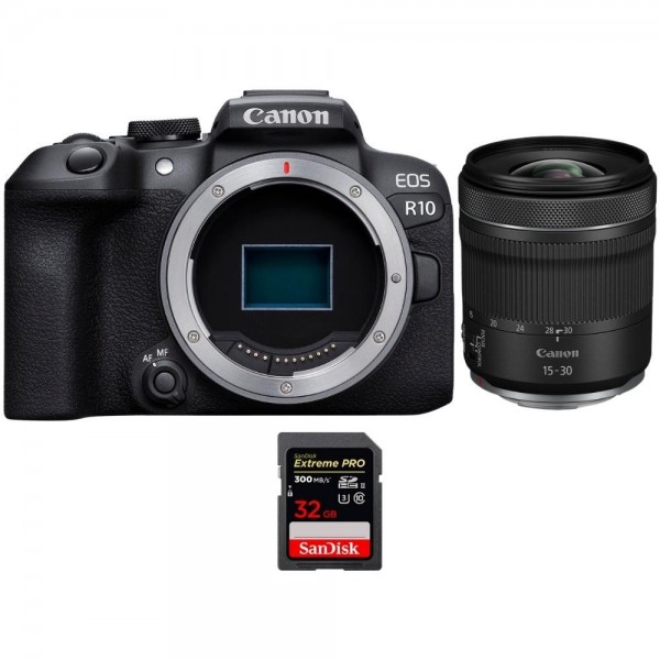 Canon EOS R10 + RF 15-30mm F4.5-6.3 IS STM + 1 SanDisk 32GB Extreme PRO UHS-II SDXC 300 MB/s - Cámara evil APS-C|MCZ DIRECT