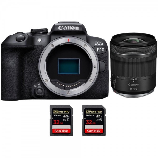 Canon EOS R10 + RF 15-30mm F4.5-6.3 IS STM + 2 SanDisk 32GB Extreme PRO UHS-II SDXC 300 MB/s - Cámara evil APS-C|MCZ DIRECT