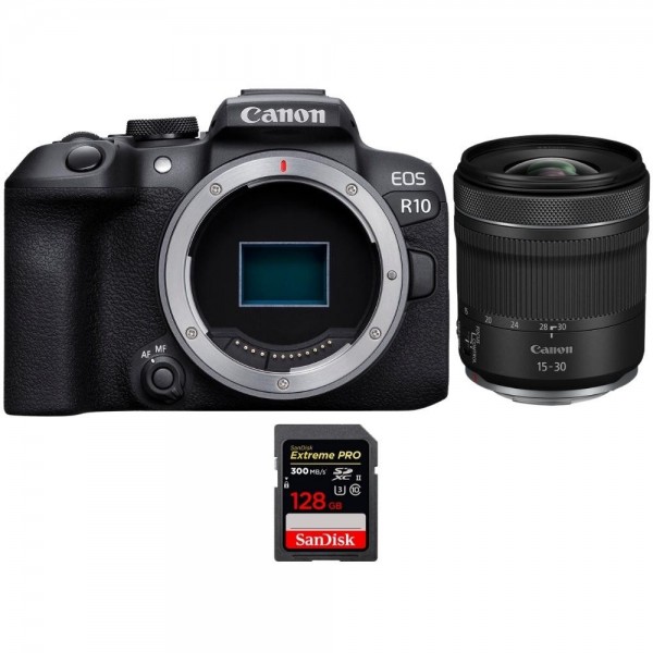 Canon EOS R10 + RF 15-30mm F4.5-6.3 IS STM + 1 SanDisk 128GB Extreme PRO UHS-II SDXC 300 MB/s - Cámara evil APS-C|MCZ DIRECT