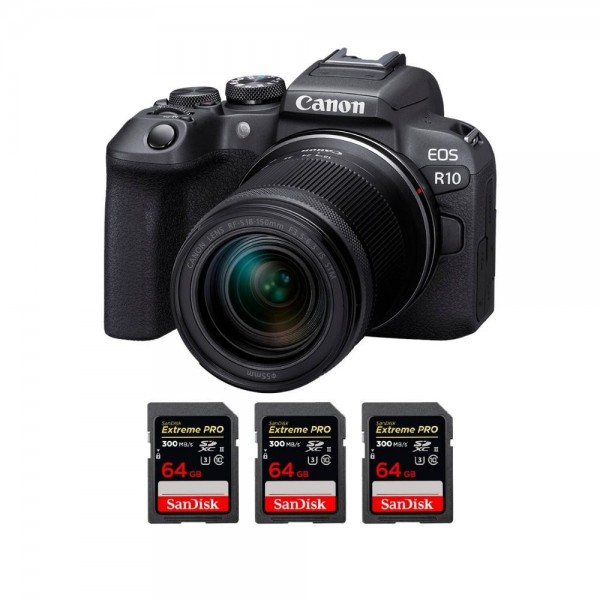 Canon EOS R10 + RF-S 18-150mm F4.5-6.3 IS STM + 3 SanDisk 64GB Extreme PRO UHS-II SDXC 300 MB/s - Cámara evil APS-C-1