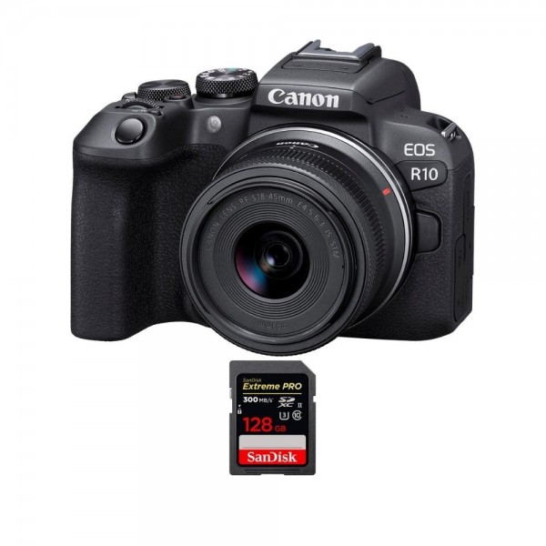 Canon EOS R10 + RF-S 18-45mm F4.5-6.3 IS STM + 1 SanDisk 128GB Extreme PRO UHS-II SDXC 300 MB/s - Cámara evil APS-C-1