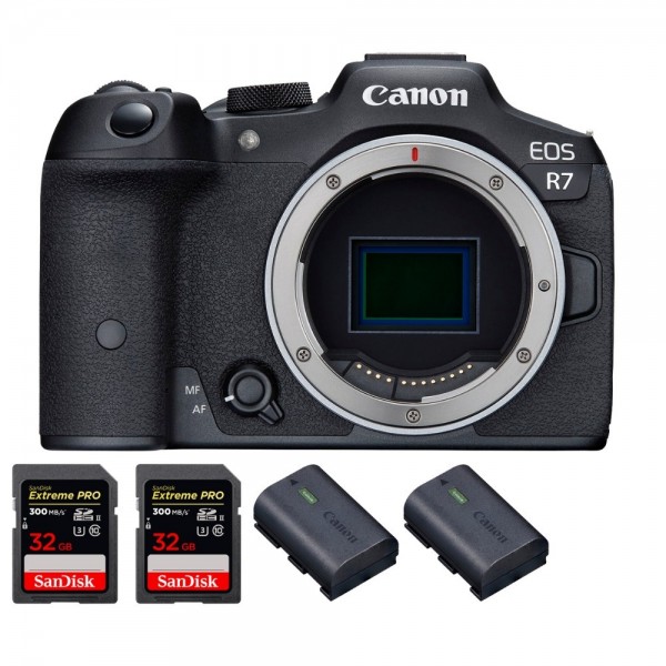 Canon EOS R7 + 2 SanDisk 32 GB Extreme PRO UHS-II SDXC 300 MB/s + 2 Canon LP-E6NH - Dispositivo fotográfico híbrido-1