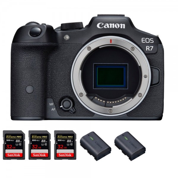 Canon EOS R7 + 3 SanDisk 32 GB Extreme PRO UHS-II SDXC 300 MB/s + 2 Canon LP-E6NH - Dispositivo fotográfico híbrido-1