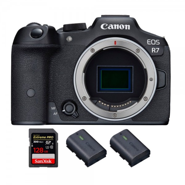 Canon EOS R7 + 1 SanDisk 128 GB Extreme PRO UHS-II SDXC 300 MB/s + 2 Canon LP-E6NH - Dispositivo fotográfico híbrido-1