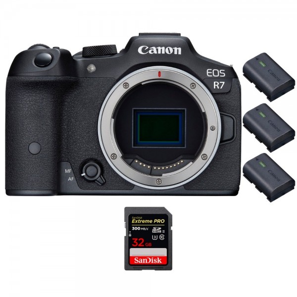 Canon EOS R7 + 1 SanDisk 32GB Extreme PRO UHS-II SDXC 300 MB/s + 3 Canon LP-E6NH - Appareil Photo Hybride|MCZ DIRECT