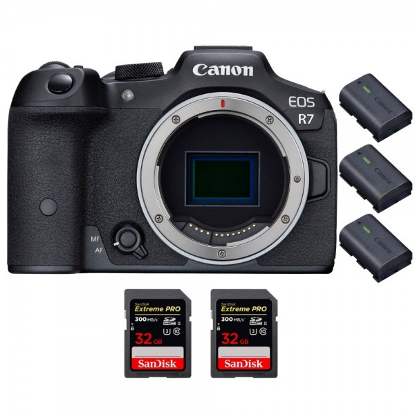 Canon EOS R7 + 2 SanDisk 32GB Extreme PRO UHS-II SDXC 300 MB/s + 3 Canon LP-E6NH - Appareil Photo Hybride-1