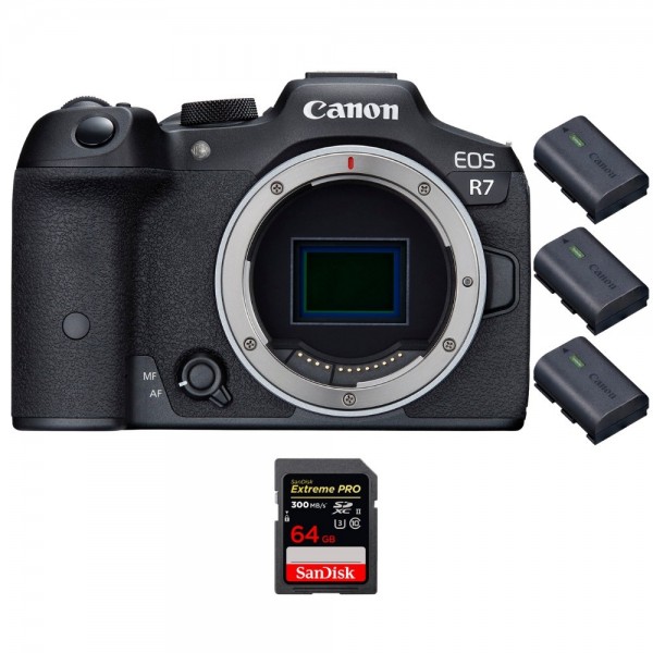 Canon EOS R7 + 1 SanDisk 64GB Extreme PRO UHS-II SDXC 300 MB/s + 3 Canon LP-E6NH - Cámara mirrorless|MCZ DIRECT